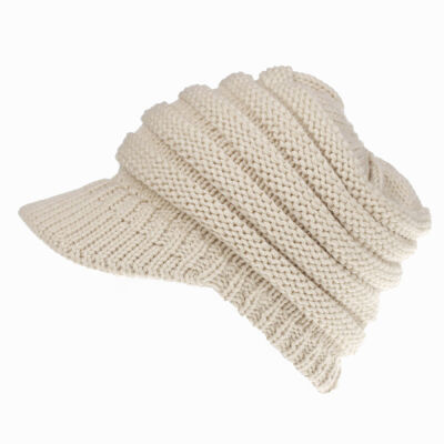 

Fashion Womens Stretch Knit Hat Messy Bun Ponytail Beanie Winter Warm Hole Hat