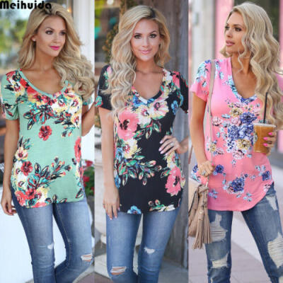 

New Women Summer Floral Top Short sleeve Blouse Casual Tank Tops T-Shirt Tee