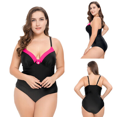 

Roseonmyhand Womens Casual Plus Size Stitching Multicolor Bikini One-piece Swimsuit