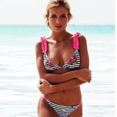 

Roseonmyhand Women Bikini Set Swimwear Push-Up Padded Stripe Print Bra Swimsuit Beachwear