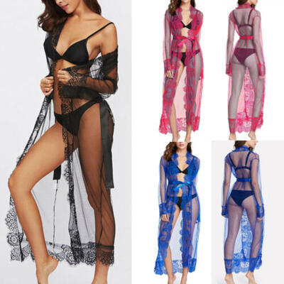 

Women Nightdress Gauze Sheer Lingerie Pajama Sleepwear Sexy Long Robe GownBelt