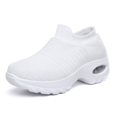 

breathable air mesh spring 2019 flat heels sneakers women casual slip on stretch knitted sock platform shoes woman flats