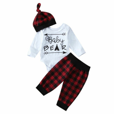 

Baby Girl Boy Plaid Romper Newborn HatPants Jumpsuit Bodysuit Clothes Outfit