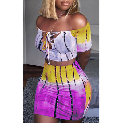 

Women Crop Top Short Skirt Bodycon Evening Cocktail Party Two Piece Set Dress
