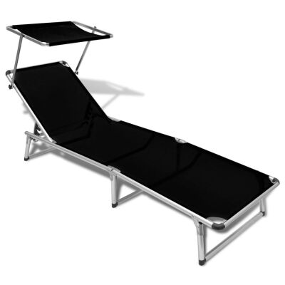 

Folding Sun Lounger with Roof Aluminium&Textilene Black