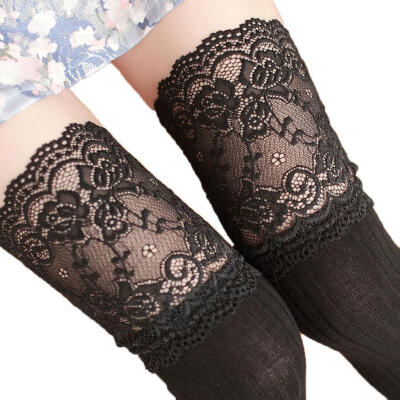 

Vertical Stripe Lace Patchwork Women Over the Knee Thigh High Elastic Stockings