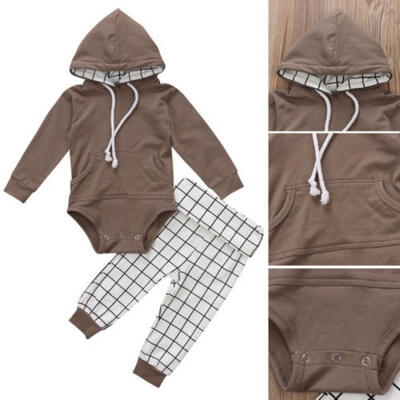 

Newborn Baby Boy Romper Bodysuit Jumpsuit Pants 2PCS Outfits Hooded Clothes Set 0-18M