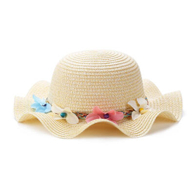 

Lovely Flower Straw Caps Summer Sun Hat Cute Wavy Brim Baby Sunshade Hats