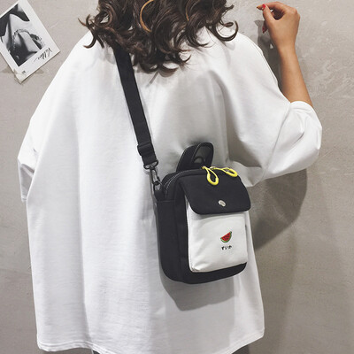 

Mini canvas bag female shoulder bag Japanese womens bag summer new 2019 popular embroidery Messenger bag female wild ins