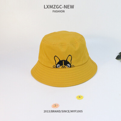 

Hat spring&summer thin Korean version new all-around fisherman hat method Dog Embroidery basin hat outdoor sun hat