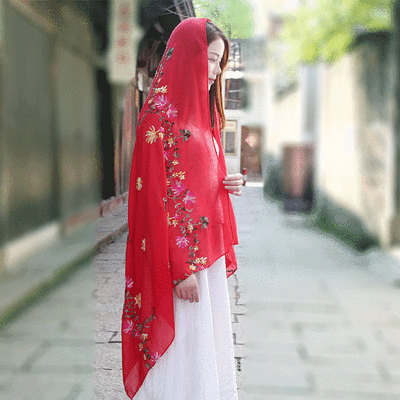 

Embroidered linen flowers Nibel cotton&linen scarf air conditioning sunscreen dual-use spring&summer silk scarf female national wind shawl