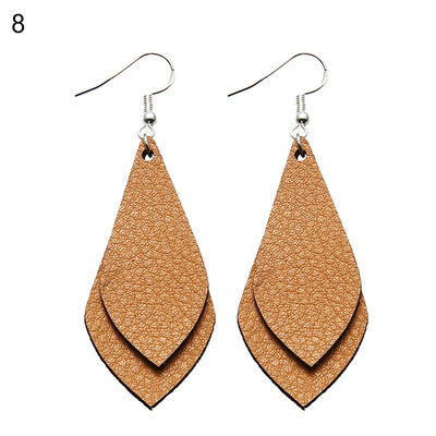 

Boho Women Date Party Jewelry Faux Leather Waterdrop Leaf Pendant Hook Earrings