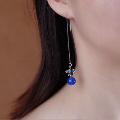

Fashion ear wire long temperament agate cloisonne earrings ethnic style small fresh simple earrings