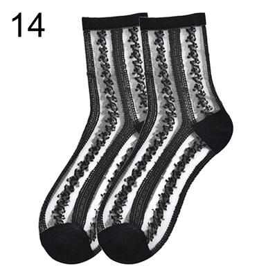 

Striped Heart Dots Bow Women Summer Ultra Thin Transparent Over Ankle Socks