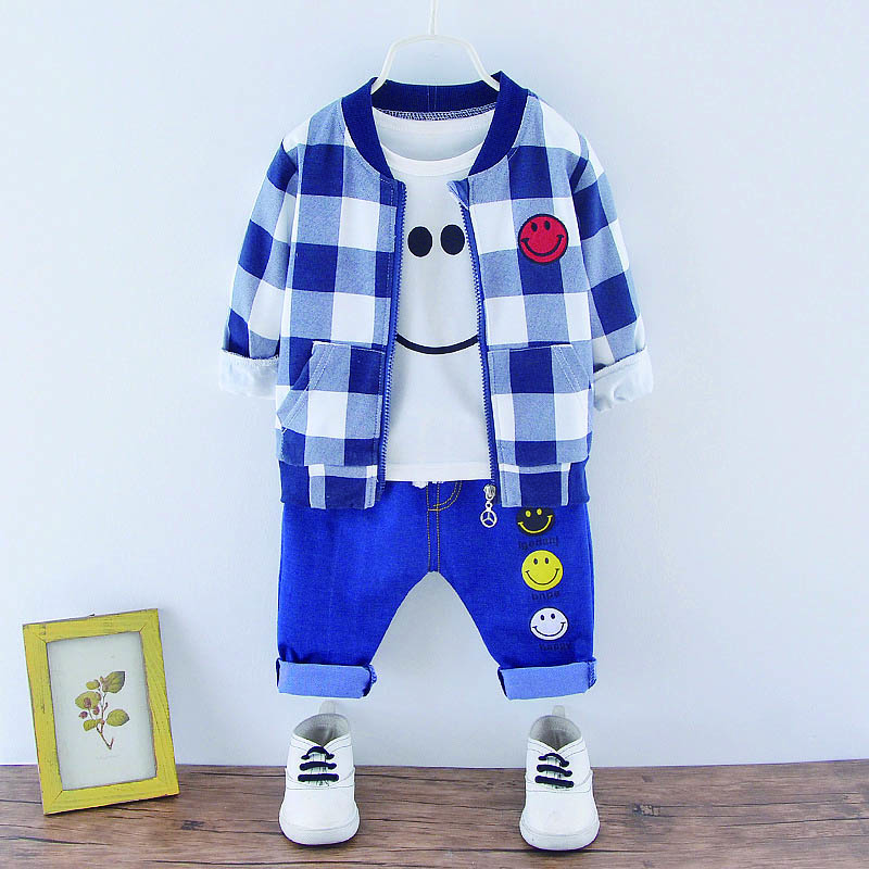 

Children Boys Three-piece Zipper Shirt Navy Blue Pants Sets Fashion Casual Long Sleeve Cotton Spring Autumn