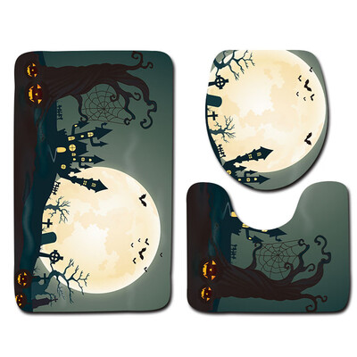

〖Follure〗Halloween Night Castle Toilet Seat Cover&Rug Bathroom Set Halloween Decor