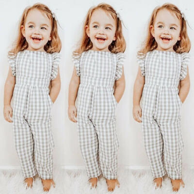 

Toddler Kids Baby Girls Plaid Romper Jumpsuit Playsuit Outfits Clothes 1-5Y