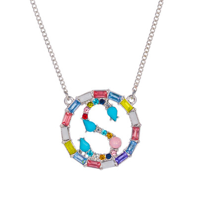 

Letter Fashion Multi-color Zircon Charm Circle Pendant Necklace Necklaces Birthday Jewelry Christmas Gifts