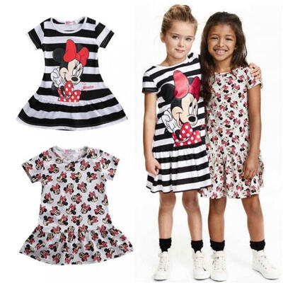 

Kids Toddler Baby Girls Stripes Print Summer Short Sleeves Casual Dress Sundress