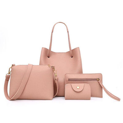 

2018 New Style Fashion Solid 4 Pieces Women PU Leather Handbag Lady Shoulder Bag Tote Purse Satchel Set