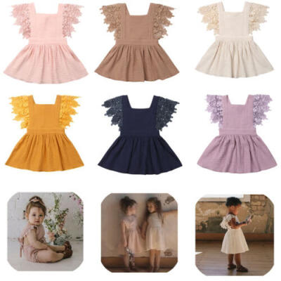 

Sleeveless Baby Girls Lace Floral Dress Summer Cotton Casual Dress Solid Clothes