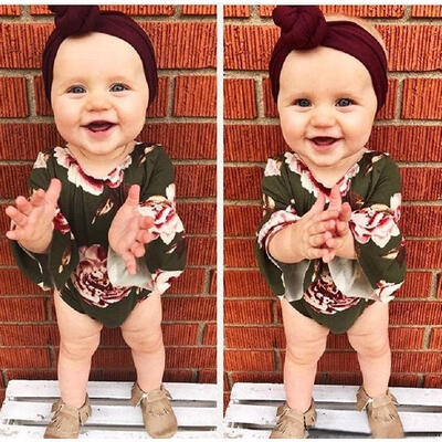 

Hot New Newborn Kid Baby Girls Flare Sleeve Flower Bodysuit Romper Jumpsuit Outfits 0-2T