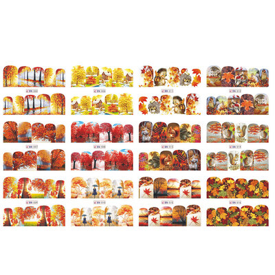 

2 Sheets 12 DesignsSheet Autumn Style Maple Leaf Nail Sticker 3D DIY Fall Season Tree Leaves Manicure Decals