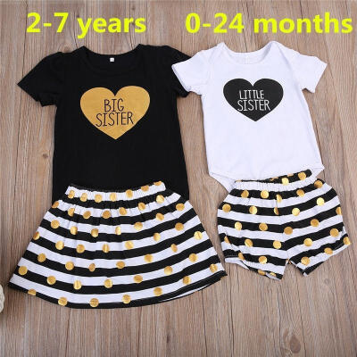 

Fashion Cute Toddler Baby Girls Little Sister Cotton Romper Pants Big Sister T-shirt Dress Outfits Black White