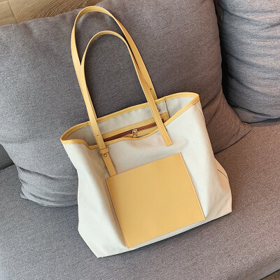 

Summer new chic canvas bag female 2019 new wave fashion small fresh versatile hit color shoulder tote bag