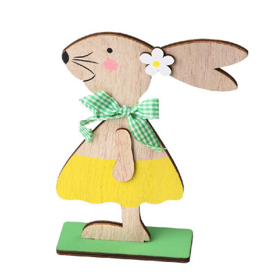 

1PC Wooden Ornaments Rabbits Bunny Table Stand Tags With Easter Egg Ribbon DIY Wood Crafts for Home Decorations Easter Party Favor