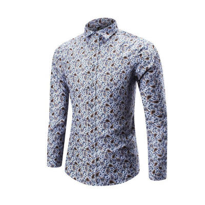 

Autumn Winter Unique Printing Shirt Thin Mens Casual Slim Long-sleeved Shirts Tops