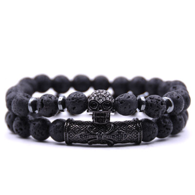 

Micro Inlay Rhinestone Skull Fashion Flanging Natural Stone Bracelet Accessory Pair Bracelet Unisex Jewellery Festival Hot Gift