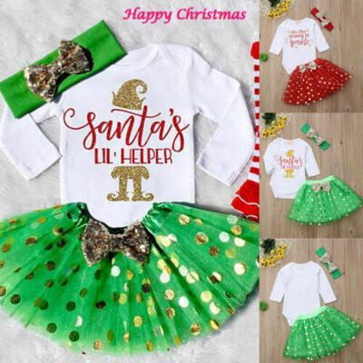 

Newborn Baby Girl Christmas Romper Tops JumpsuitSequin Tutu Skirt Outfits