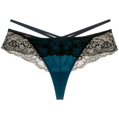 

Toponeto Female Underpant Sexy Hollow Transparent Ice Lace Belt Low Waist Seamless Thong