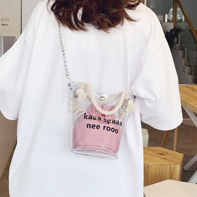 

Summer fresh bucket bag Sen handbag handbags new 2019 wild ins chain jelly bag Messenger bag