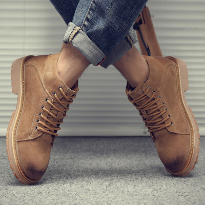 

Mens fashion Martin boots wild British wind retro tooling boots mens trend wild high-top casual leather Martin shoes