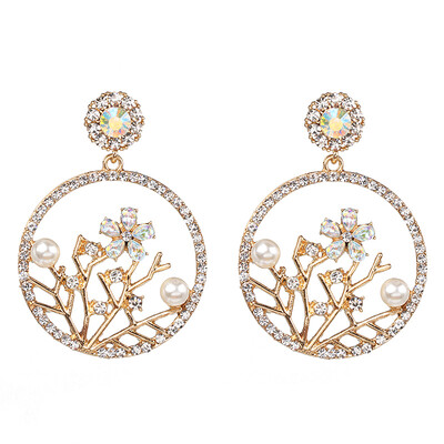 

Ethnic Big Roung Flower Crystal Earrings Boho Wedding Jewelry Accessories Trendy Statement Earrings For Party Girls
