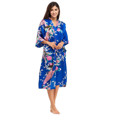 

Toponeto New Women Plus Size Simulation Silk Print Gown Bath Robe Lingerie Sleepwear