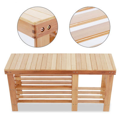 

Greensen Natural Bamboo Shoe Stool Seat 2 Tier Boot Shoe Rack Organizer Entryway Shoe Storage