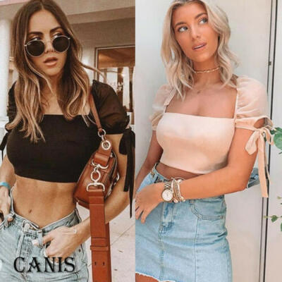 

Women Ladies Casual Short Sleeve Tank Tops Vest Blouse Crop Top Short T Shirt