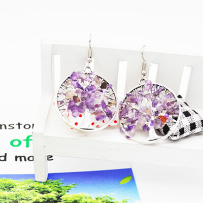 

1 Pair Women Hollow Frosted Tree of Life Drop Earring Fashion Round Pendant Earrings