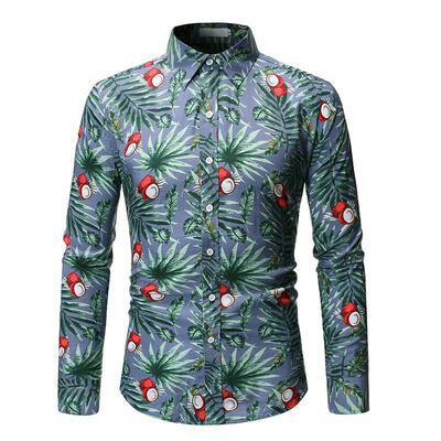 

Mens Shirt Fashionable Casual Slim-fit Floral Printed Long Sleeve Shirts