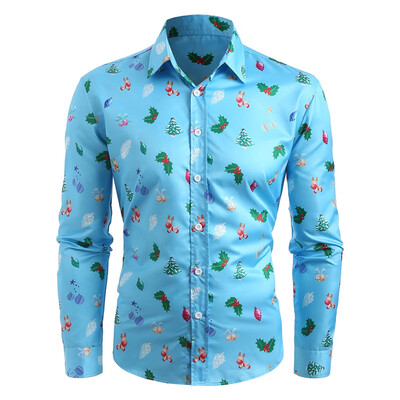 

Christmas Tree Printed Turn Down Collar Shirt