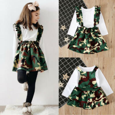

UK Sister Match Big Little Girl Shirt TopStrap Camo Skirt Shorts Outfit Clothes