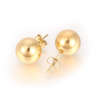 

304 Stainless Steel Stud Earrings Round Golden 225x12mm Pin 07mm