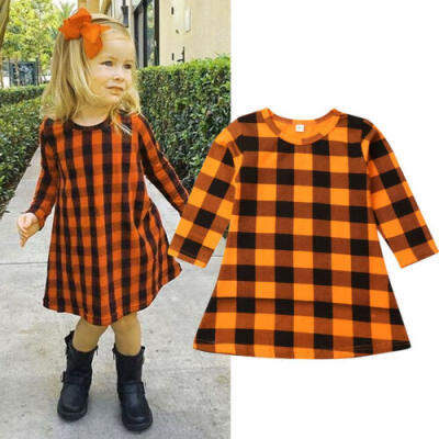 

UK Toddler Baby Kids Girl Cotton Plaid Long Sleeve Skater Dress Tops Outfit 1-7Y