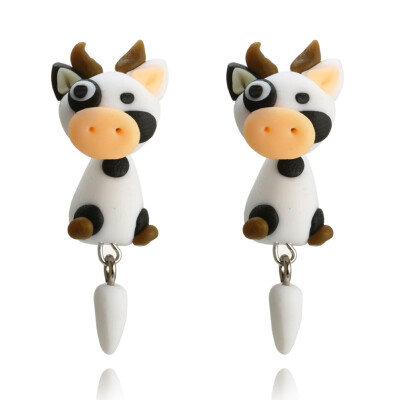 

New Design Cute Cartoon Cow Stud Earring DIY Handmade 3D Animal Earrings For Women Girl Kids Gift