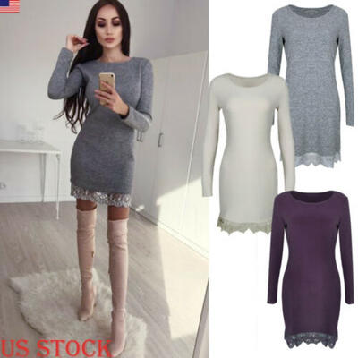 

US Womens Long Sleeve Bodycon Ladies Autumn Party Cocktail Mini Dress -XL