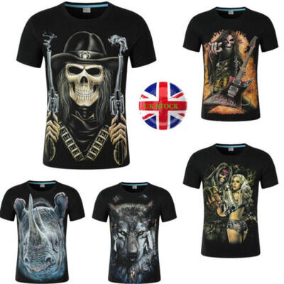 

Mens Funny Skull Wolf 3D Print T-Shirt Casual Short Sleeve Tops Summer Clothes