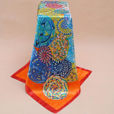 

New Vintage Women Scarf Contrast Print Square Design Wraparound Thin shawl Satin Kerchief